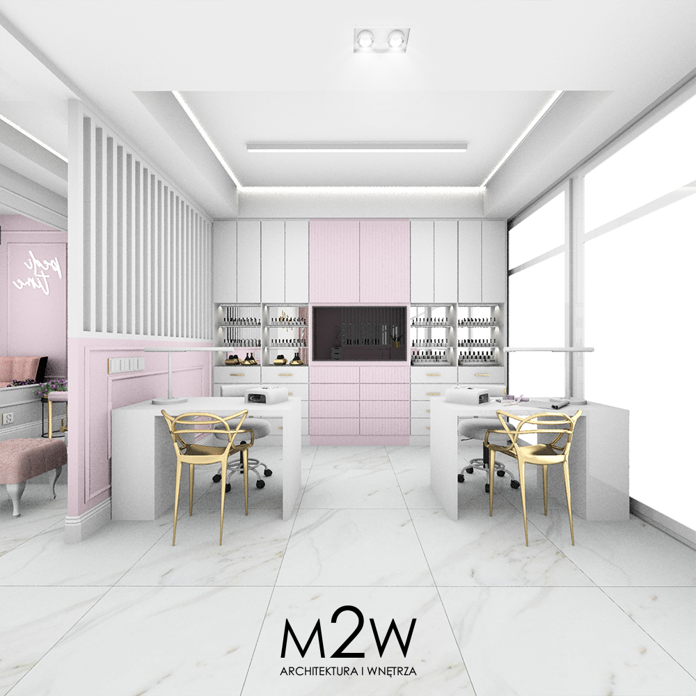 SALON KOMSETYCZNY BEAUTY (4) inny rzut gabinetu ze złotymi krzesłami