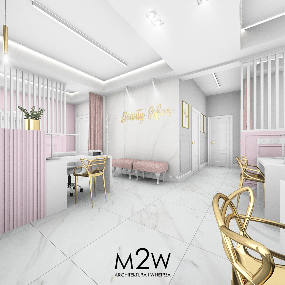 SALON KOMSETYCZNY BEAUTY (5) gabinet kosmetyczny ze złotymi krzesłami