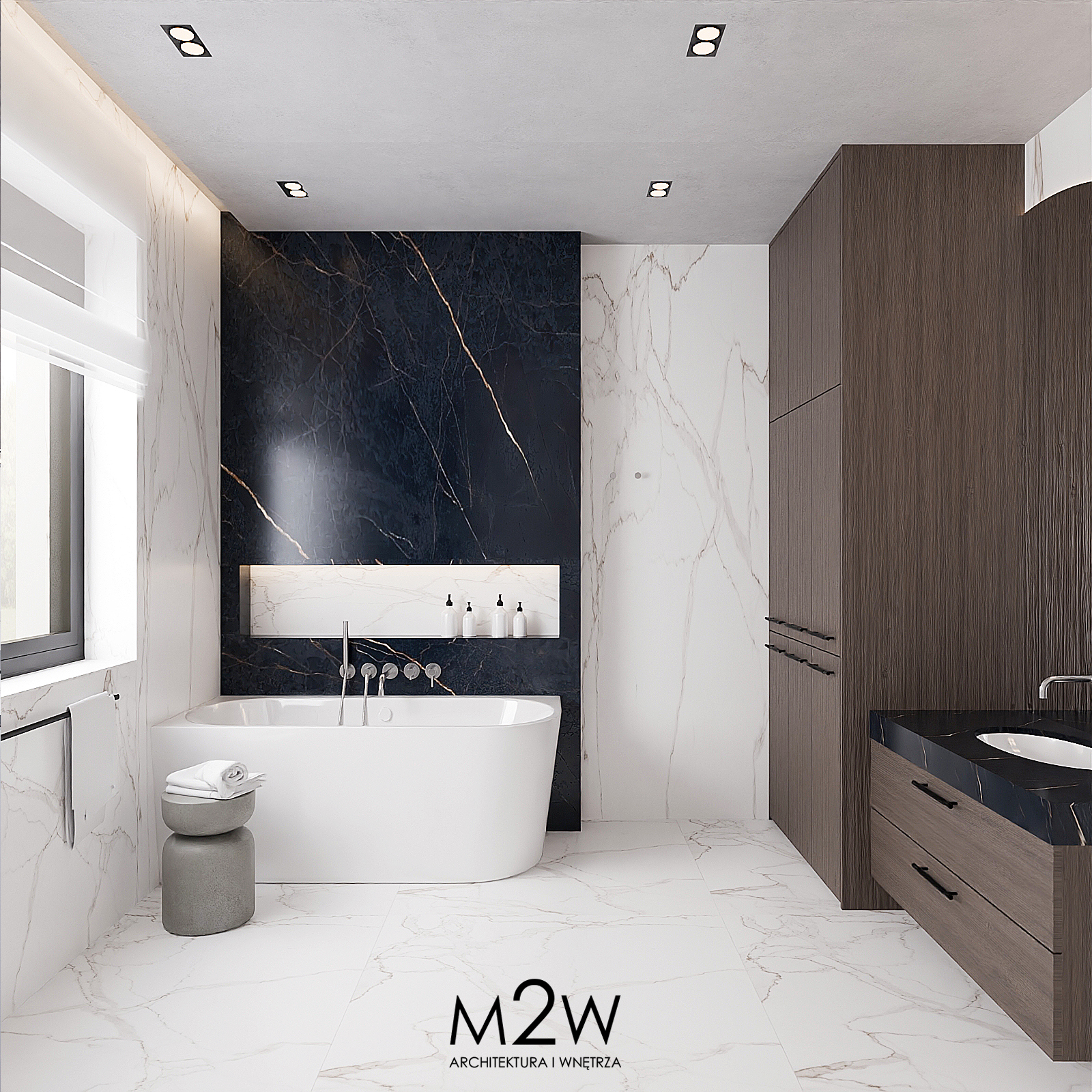 łazienka z oknem i szafką