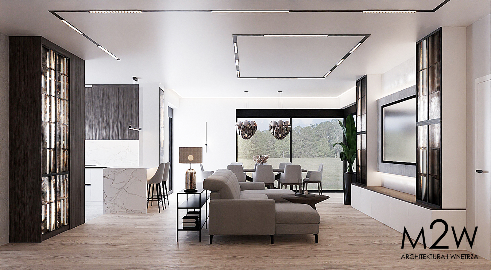 biuro projektowania wnętrz Zielona Góra pokazuje salon z jadalnią