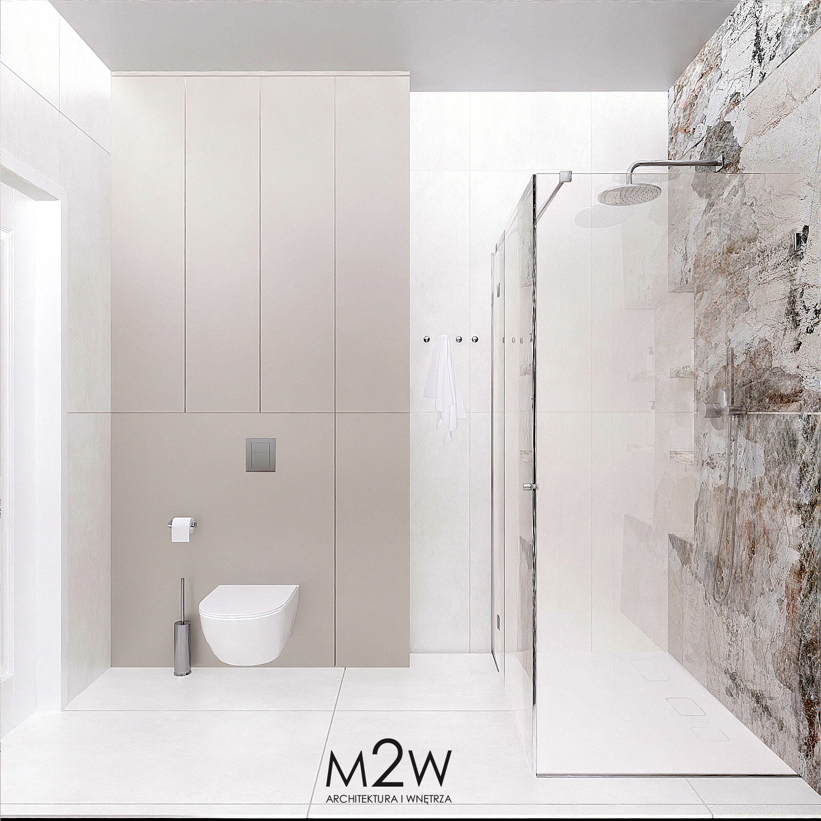 BEŻOWA ŁAZIENKA Z CHARAKTERYSTYCZNYMI PŁYTKAMI