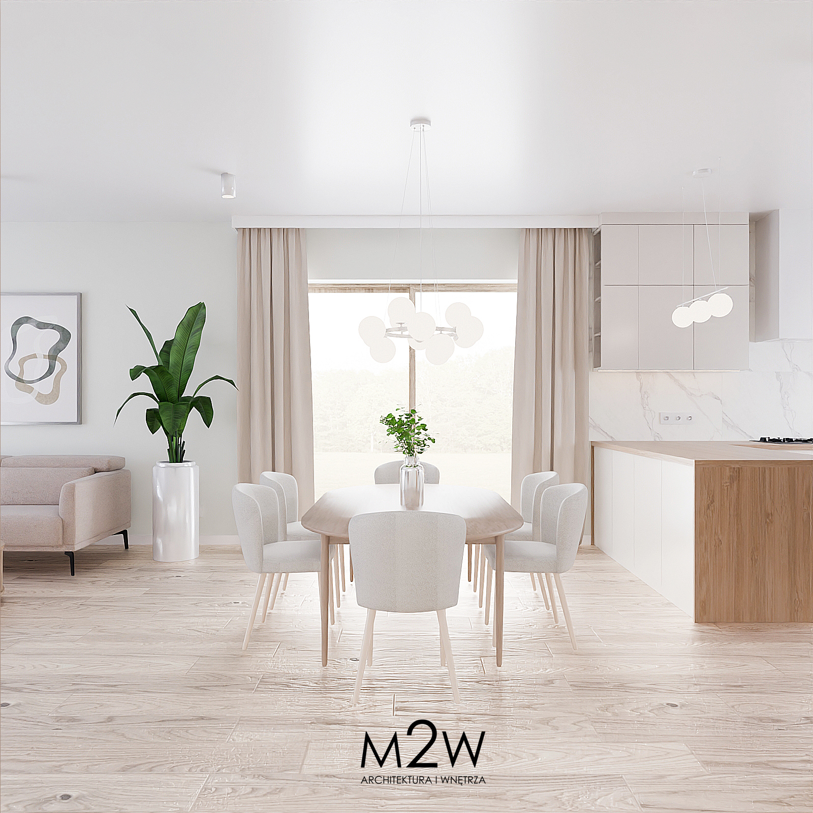 SALON W DELIKATNYM BEŻU z jadalnią